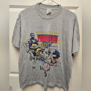 Vintage Spalding Gray Shirt International Triathlon Event Men Large